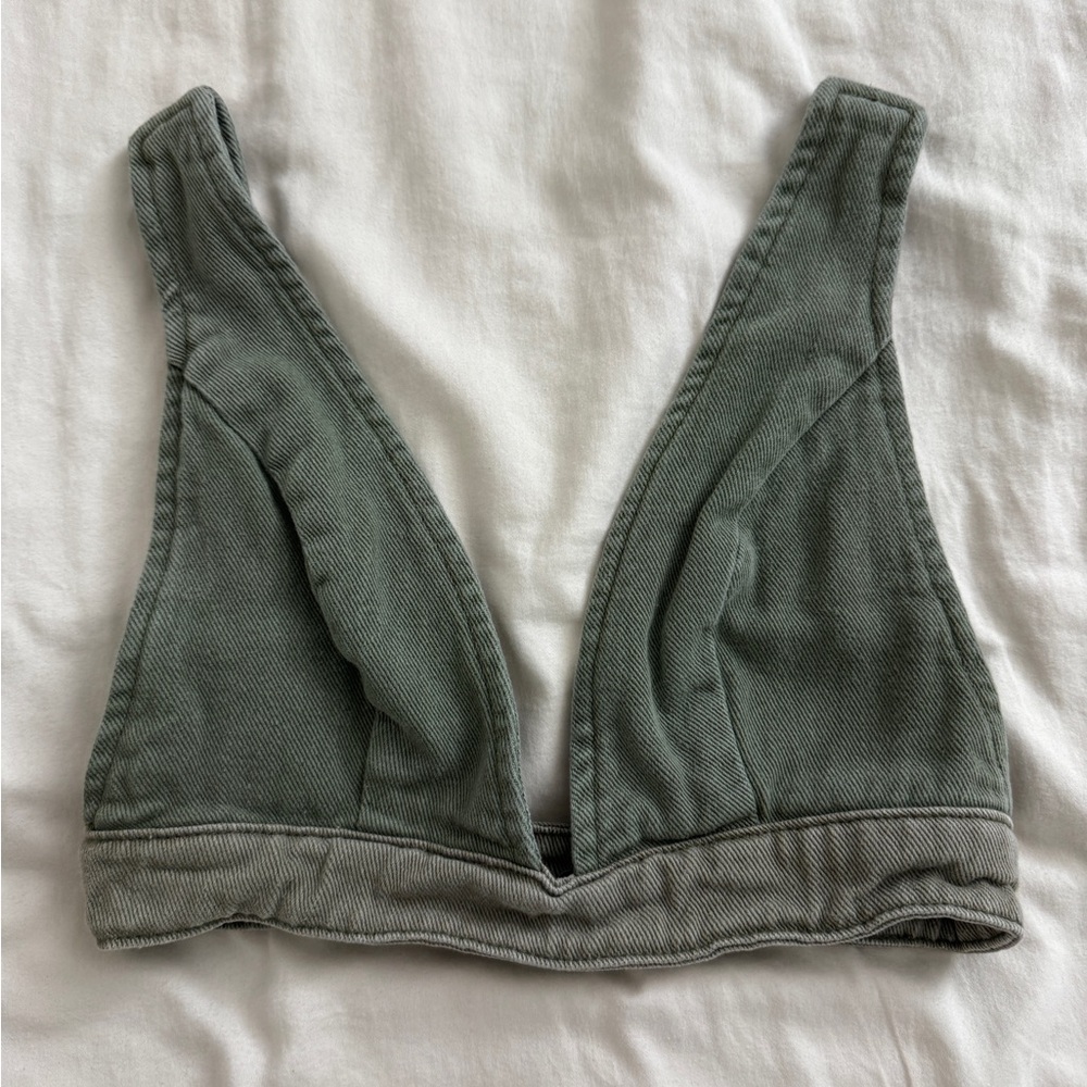 Nasty Gal Denim Triangle Bralette Top - Green, Size 2